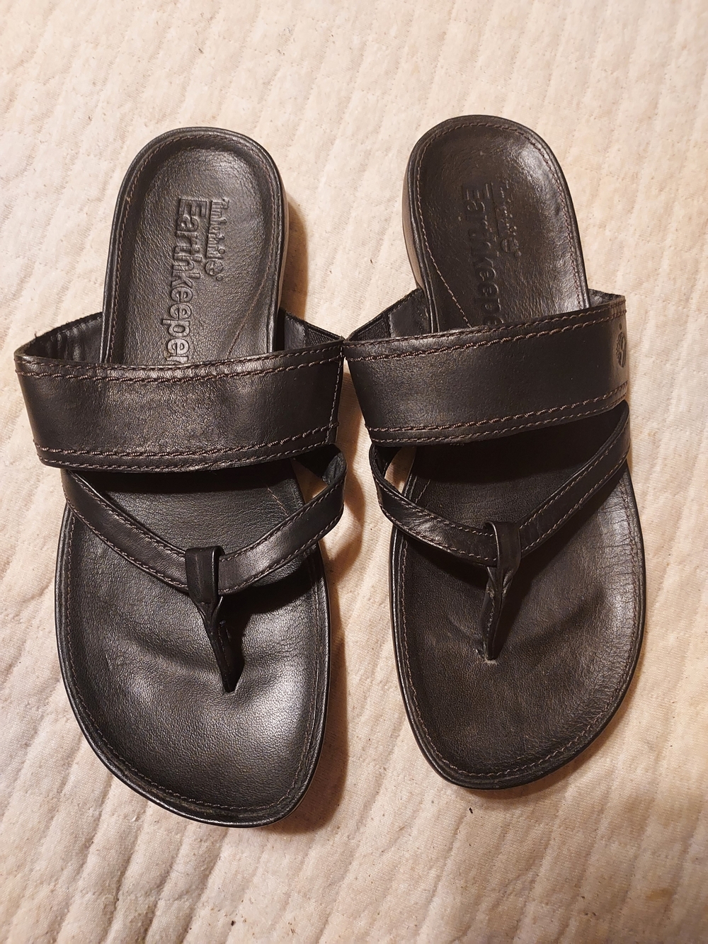 Timberland Earthkeepers Lola Bay Black Leather Thong Sandals Size 6.5